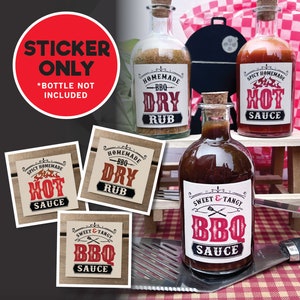 BBQ, HOT SAUCE & Dry Rub Label Only | Easy-to-Peel Sticker | Approximately 2.4" x 2.4" | Diy Barbecue Kitchen Decor | Summer Bbq Party Decor