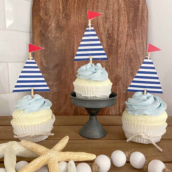 Faux SAILBOAT Nautical Cupcake  | Faux Summer Beach Cupcake  | Non-edible Treat | Summer Farmhouse Kitchen Decor | Fake Bake