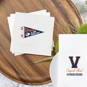 Personalized COLLEGE Napkins |  5"x5" Cocktail or 4"x8" Dinner Size | School Logo or Pennant | College Bound | Graduation Party Decor
