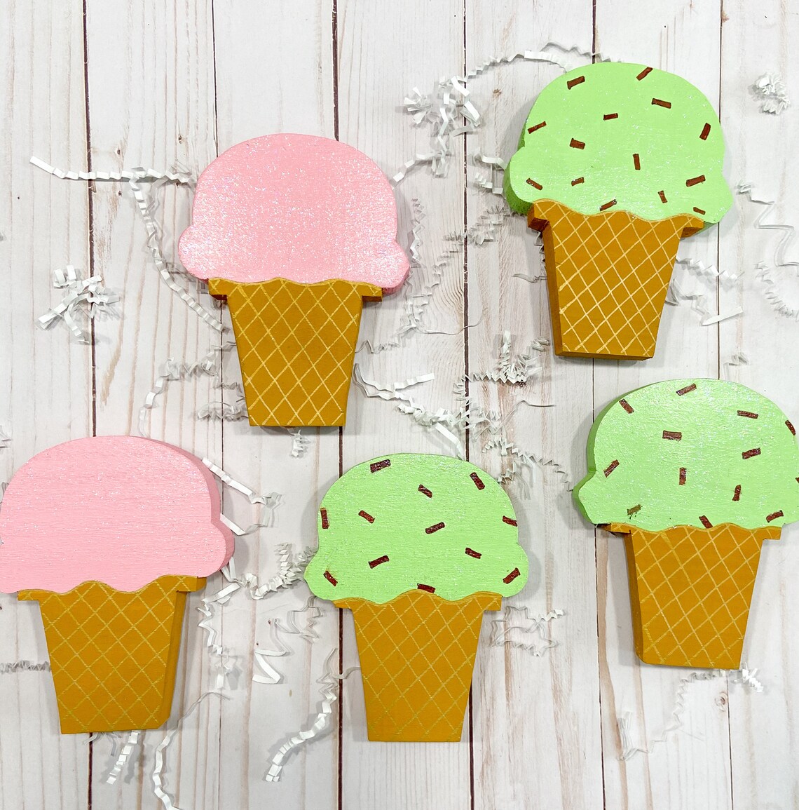 ICE CREAM Cone WOOD Cutout Strawberry Ice Cream Cone Mint Etsy