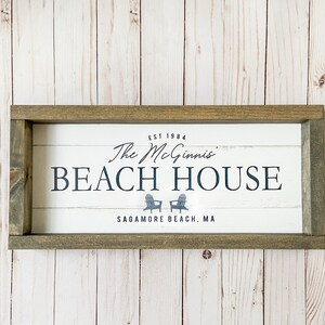 PERSONALIZED Family Name BEACH HOUSE Wood Framed Sign, Mounted Canvas or Print only Option 17X7.5 or 24x12 image 3