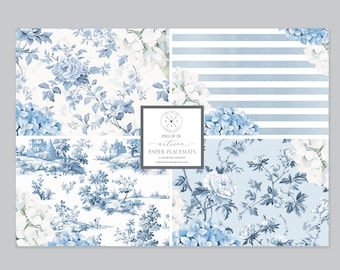 Artisan Paper Placemat Sheets | Multiple Quantities Available | Size: 17.25" x 12" | 4 Blue Toile Floral Designs |  Tablescape Decor