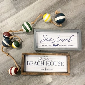 PERSONALIZED Family Name BEACH HOUSE Wood Framed Sign, Mounted Canvas or Print only Option 17X7.5 or 24x12 image 2