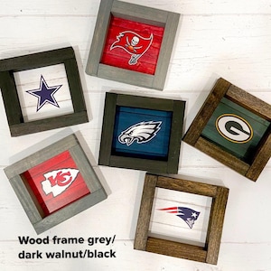 SPORTS TEAM or COLLEGE Logo Custom Mini Wood Frame sign 4x4&quot; or 5.5x5.x5&quot; | Sports Lover Team Logo Gift Decor | College Graduation Gift