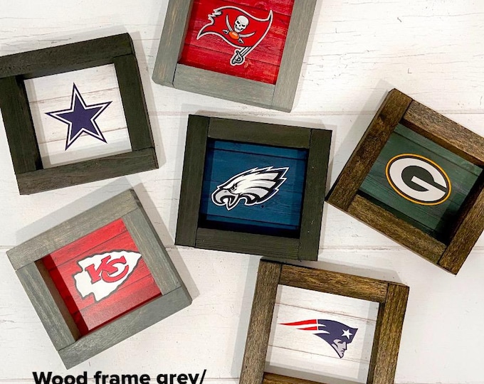 SPORTS TEAM or COLLEGE Logo Custom Mini Wood Frame sign 4x4" or 5.5x5.x5" | Sports Lover Team Logo Gift Decor | College Graduation Gift