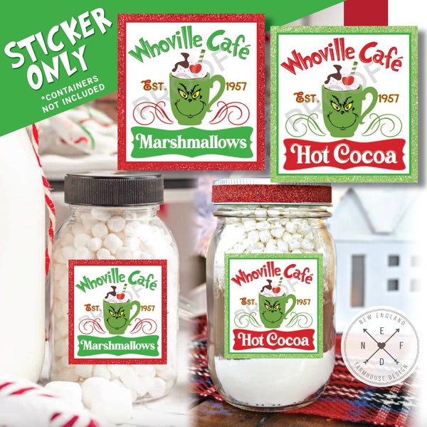 WHOVILLE CAFE Hot Cocoa & Marshmallows STICKER Label Only | Easy-to-Peel Stickers | 2 Design Options | 2 Size Options" | Diy Home Decor