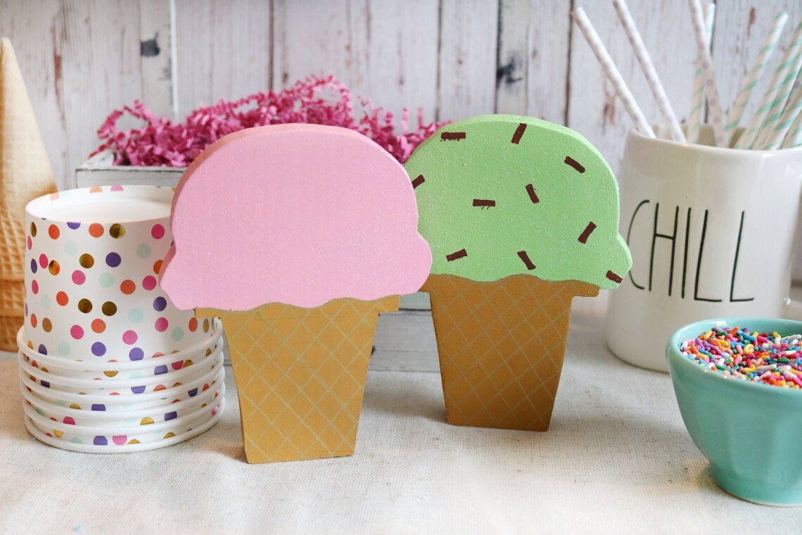 ICE CREAM Cone WOOD Cutout Strawberry Ice Cream Cone Mint Etsy