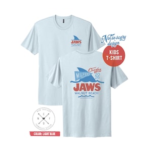 JAWS at Walnut Beach Vintage Merch | Adult & Youth T-Shirts | Vinyl Beach Sticker | Milford, Connecticut Souvenirs + Gifts Youth Tee (Lt. Blue)