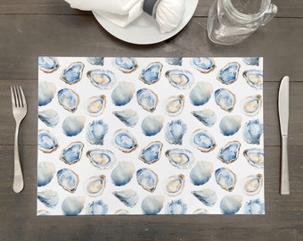 Artisan Paper Placemat Sheets | Multiple Quantities Available | Size: 17.25&quot; x 12&quot; | Watercolor Oyster Pattern Design | Tablescape Decor