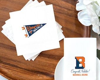 Personalized COLLEGE Napkins |  5"x5" Cocktail or 4"x8" Dinner Size | School Logo or Pennant | College Bound | Graduation Party Decor