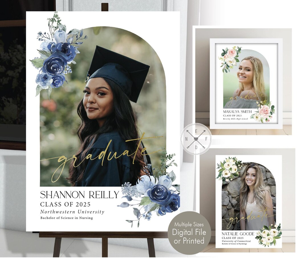 Personalized FLORAL Graduation Poster | Custom DIGITAL File, Print ...