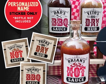 Personalized BBQ, HOT SAUCE & Dry Rub Label Only | Easy-to-Peel Sticker | Approximately 2.4" x 2.4" | Diy Grill Lover Gift | Custom Name