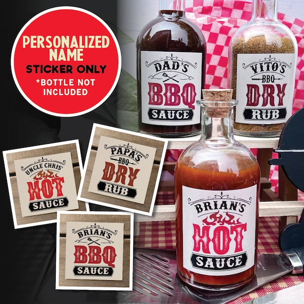 Personalized BBQ, HOT SAUCE & Dry Rub Label Only | Easy-to-Peel Sticker | Approximately 2.4" x 2.4" | Diy Grill Lover Gift | Custom Name