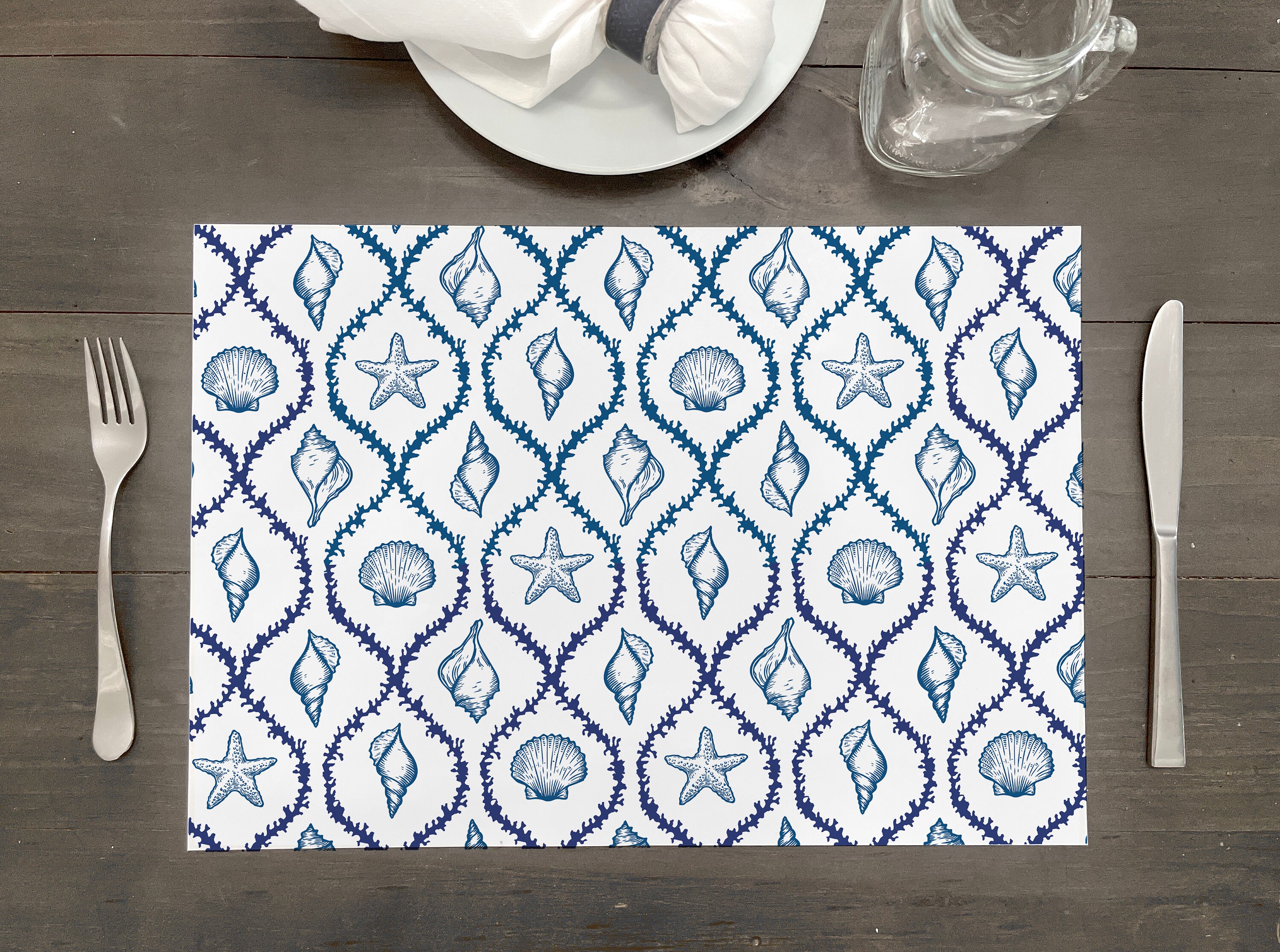 Artisan Paper Placemat Sheets | Multiple Quantities Available | Size: 17.25" x 12" | Seashells Pattern Design | Tablescape Decor