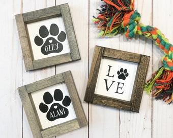 PERSONALIZED PET Name Sign | Custom Name PAW Print Mini Wood Sign | Dog & Cat Lover Gift | Tiered Tray 4"x4" or 5.5"x5.5" Animal Lover Decor