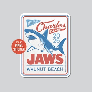 JAWS at Walnut Beach Vintage Merch | Adult & Youth T-Shirts | Vinyl Beach Sticker | Milford, Connecticut Souvenirs + Gifts Vinyl Sticker