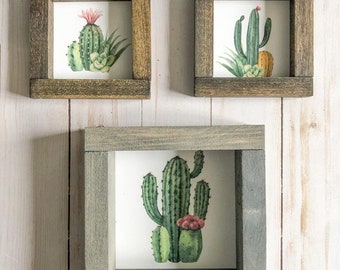 Cactus and Succulent Mini Wood Framed Signs | Tiered Tray and Boho Home Decor | Desert Bible Verse Sign | Modern Farmhouse Wood Signs