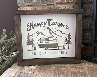 PERSONALIZED Family Name HAPPY CAMPERS Sign  | Multiple Sizes & Styles | Family Camper Van Home Decor