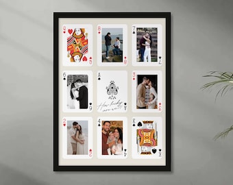 Custom PLAYING CARD Photo Collage Wall Art | Wedding Photo Collage Wall Art | Anniversary Gift | Lucky in Love | Personalized Couples Gift