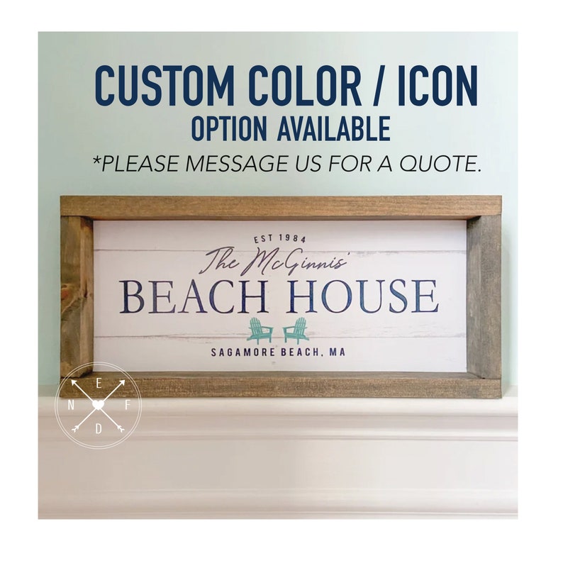 PERSONALIZED Family Name BEACH HOUSE Wood Framed Sign, Mounted Canvas or Print only Option 17X7.5 or 24x12 image 7