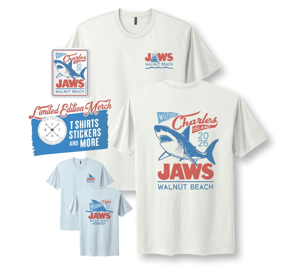 JAWS at Walnut Beach Vintage Merch | Adult & Youth T-Shirts | Vinyl Beach Sticker | Milfor