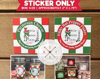 Little NERO's PIZZA STICKER Label Only | Parmesan Cheese & Pepper Flakes | Easy-to-Peel Sticker | 2" x 1.75" | Diy Home Alone Party Decor
