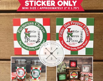 Little NERO's PIZZA STICKER Label Only | Parmesan Cheese & Pepper Flakes | Easy-to-Peel Sticker | 2" x 1.75" | Diy Home Alone Party Decor