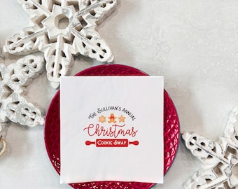 Christmas Cookie/ Baking Exchange Napkins | Personalized Last Name and eventoptional saying| Drink size or Guest napkin size