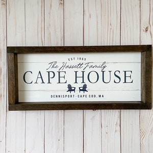 PERSONALIZED Family Name BEACH HOUSE Wood Framed Sign, Mounted Canvas or Print only Option 17X7.5 or 24x12 image 5