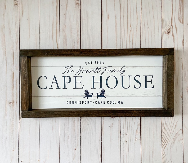 PERSONALIZED Family Name BEACH HOUSE Wood Framed Sign, Mounted Canvas or Print only Option 17X7.5 or 24x12 image 5