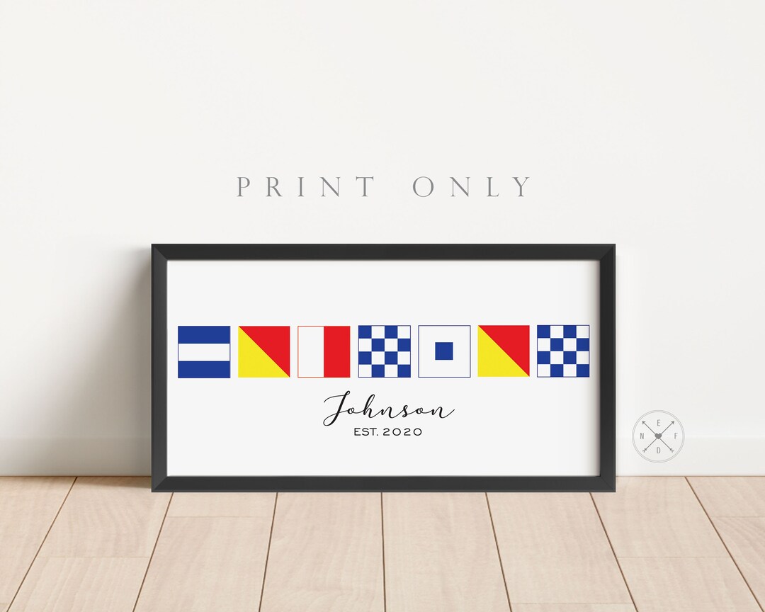 Custom PERSONALIZED Nautical FLAG Letters Family Name Custom Art PRINT