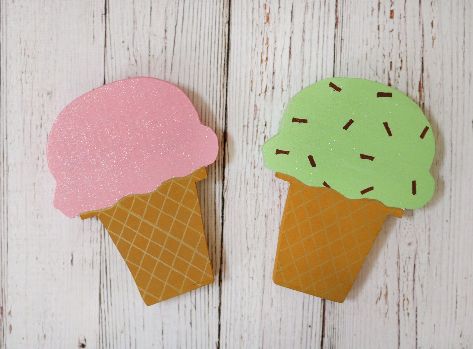 ICE CREAM Cone WOOD Cutout Strawberry Ice Cream Cone Mint Etsy