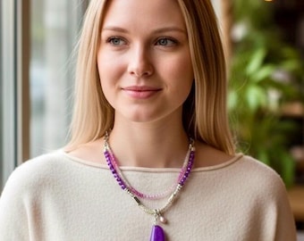 Charoite, Amethyst Manifestation Necklace- Double Strand Boho Necklace