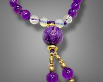 Hand Knotted Charoite Amethyst Quartz Opalite Protection Mala Bracelet