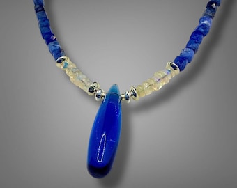 Sapphire, Opal, Lapis Lazuli Necklace- Wisdom, Intuition Jewelry- Crystal Healing Necklace