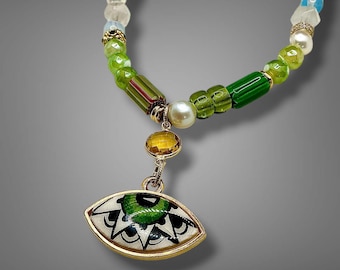 Evil Eye Protection Necklace, Pearl, Mystic Agate, Quartz, Citrine Intention Jewelry