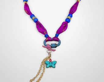 Sari Silk Butterfly Necklace | Boho Nature Jewelry, Spiritual Transformation, Layering Chain