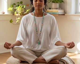 Flower Agate Mala Necklace- 108 Gemstone Beads- Self Love, Calm Jewelry