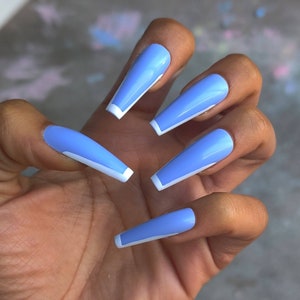 Baby Blue And White Outlined Press On Nails Cheap Nails Etsy