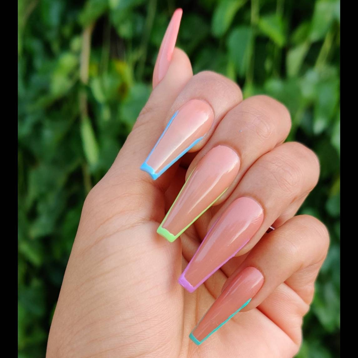 Summer Press On Nails Outlined Nude Nails Custom French Etsy
