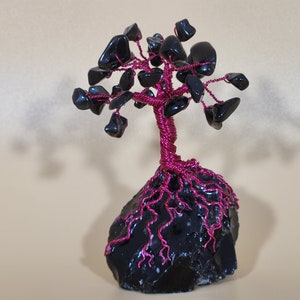 Obsidian Crystal tree with Raw Obsidian Base, Handmade Gemstone Tree, Mini Tree of Life, Small Crystal Tree
