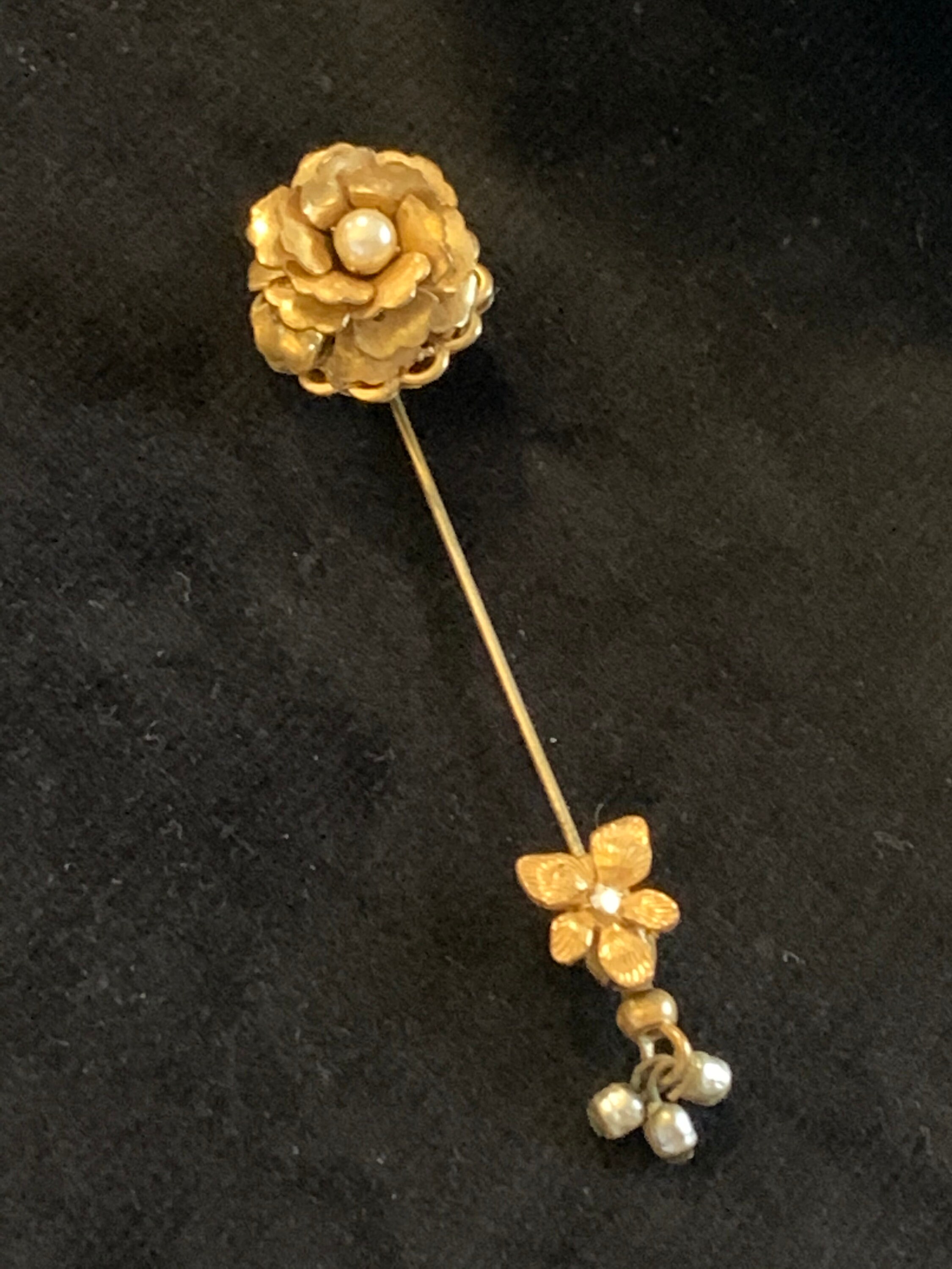 Miriam Haskell Stick Pin With Rose Costume Pearl and Glass pearl