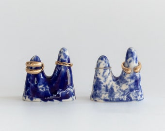 Portagioielli, cono in ceramica per anello, piatto per anelli, piatto per gioielli in porcellana, ciotola per anelli bianco e blu, vassoio per anelli, supporto per gioielli