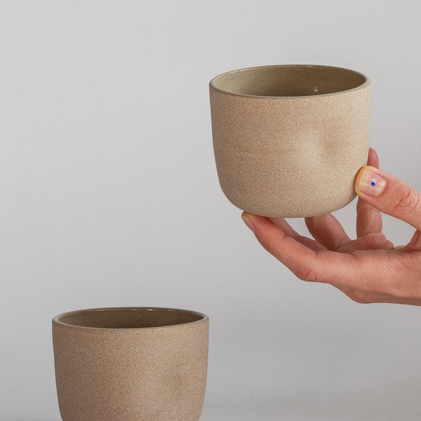 6oz / 8.5oz Minimal stoneware coffee cup with dent, Natural light brown Scandinavian minimalist coffee cup, Beige tumbler, Handmade mug