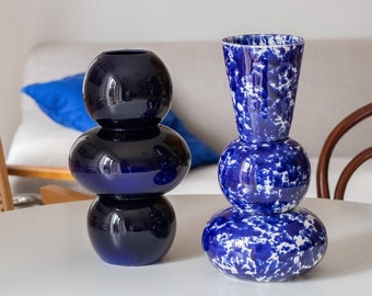 Handmade Ceramic Vase, Bubble Flower Vase, Tall Vase, Chubby Blue Vase, Modern Vase for Table Decor, Cobalt splashes Vase, Mothers day gift