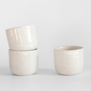 IN STOCK White ceramic coffee cup, Minimalist ceramic cup set, No handle porcelain mug, Black spots tumbler, Handmade mug, Christmas gift