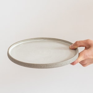 Grey ceramic plates set, Modern Stoneware Dinnerware, Minimal Flat Plates With Rim, Natural Grey Dishes, Stoneware Dishes, Handmade ceramics