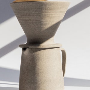 Minimalist pour over coffee set, Grey stoneware ceramic coffee dripper + jug, Handmade ceramics coffee server + dripper V60, Dripper set