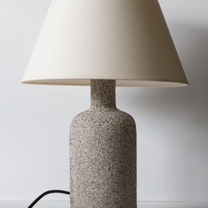 IN STOCK Minimalist ceramic table lamp, smooth ecru lampshade and grey raw matt ceramic base, japandi interior design image 2