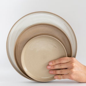 Ceramic Plates, Minimal Plates With Rim, Earthy Tones Brown Dishes, Natural Handmade Unglazed Modern Dinnerware, Stoneware Plates Set